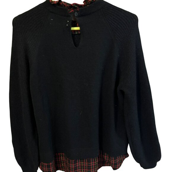 Loft Womens Black Sweater W/Red Plaid Layered Undershirt Sz M - Picture 2 of 6